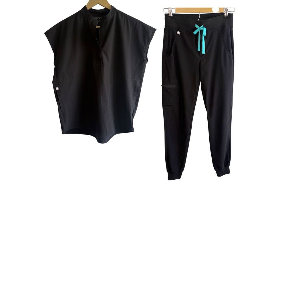 FIGS Size XXS Black Scrub Set Top Jogger Pants Nurse Doctor Neutral